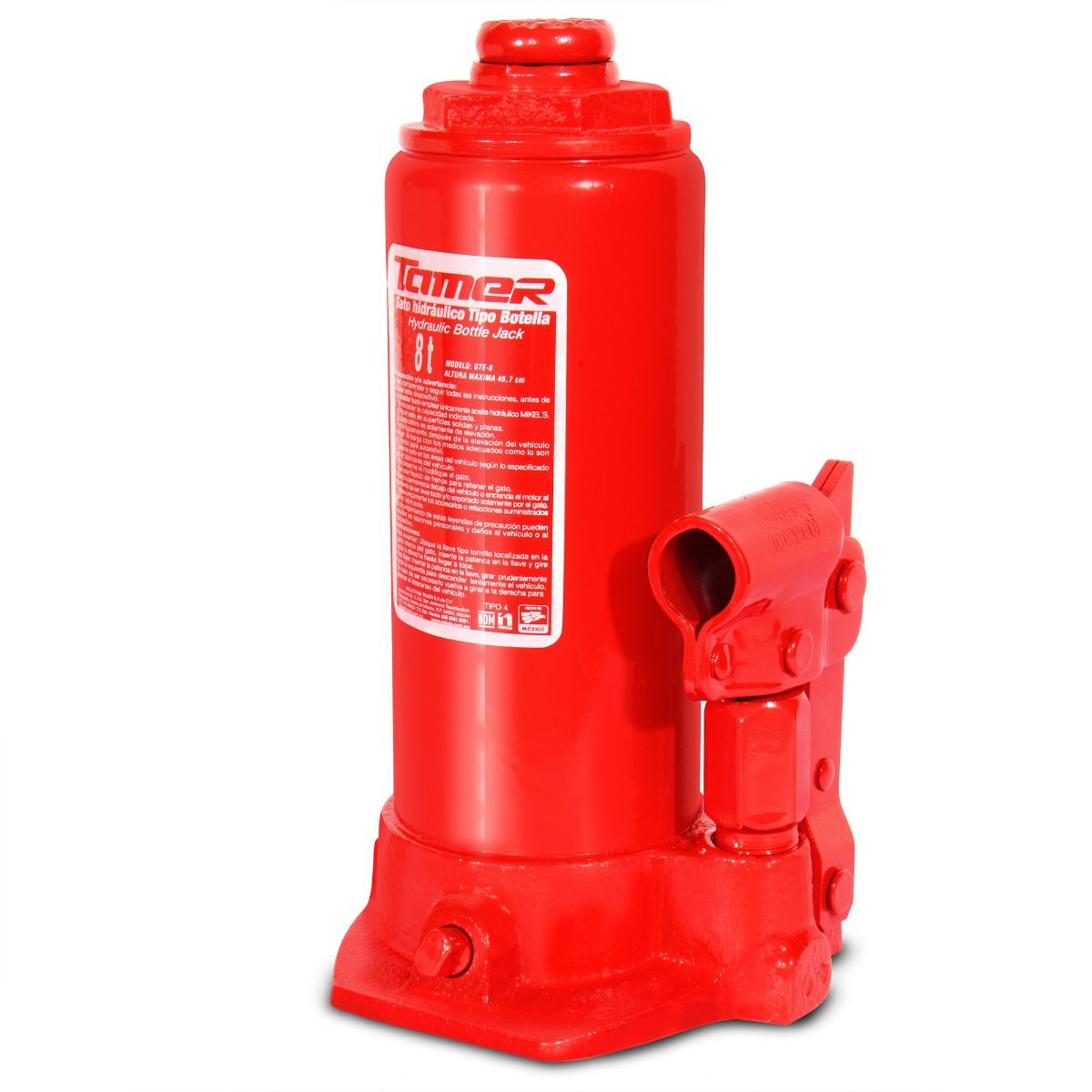TAMER GTE-8 Gato hidráulico de botella con tornillo de extensión (8 ton)