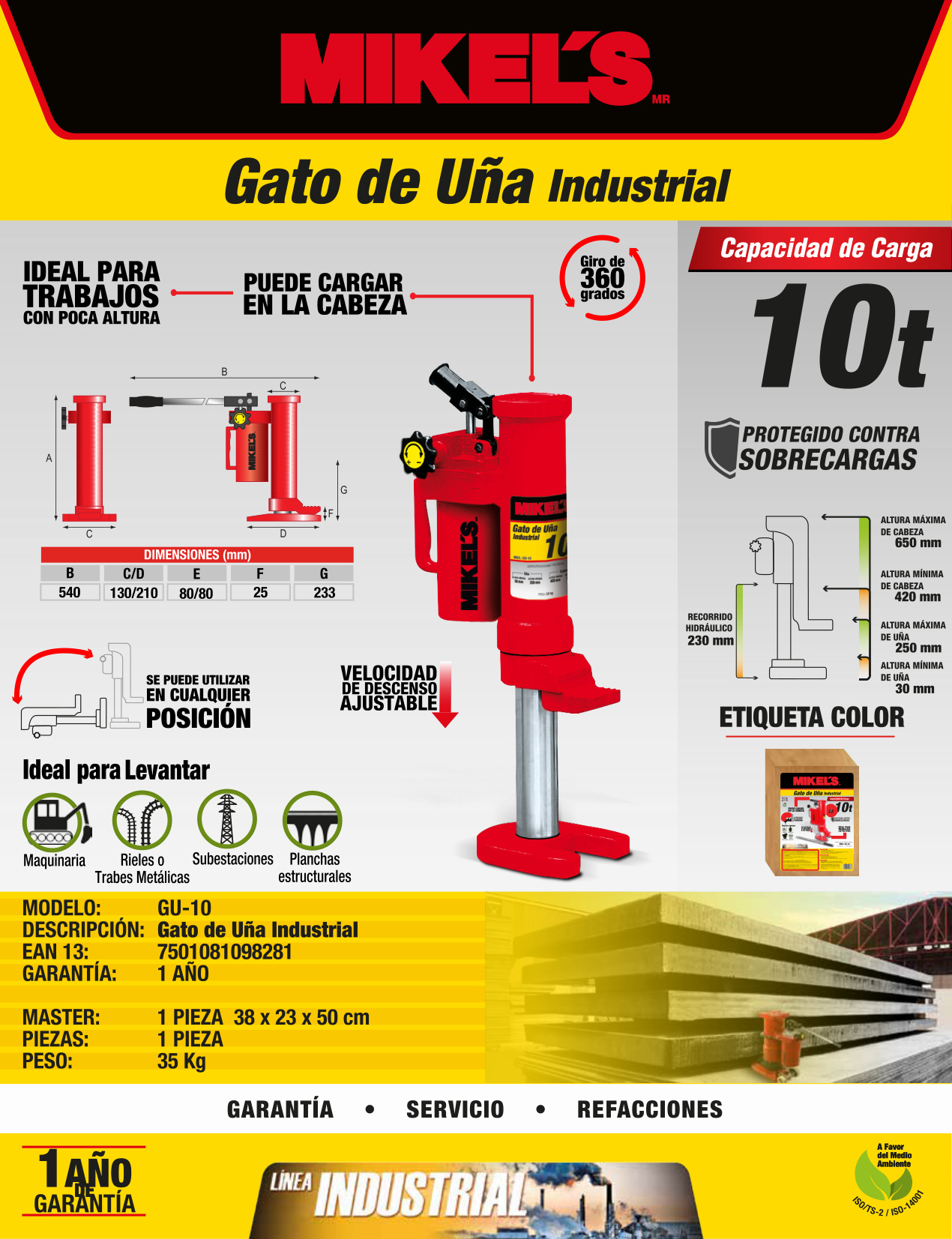 MIKELS GU-10 Gato de uña industrial (10 ton) - Imagen 4