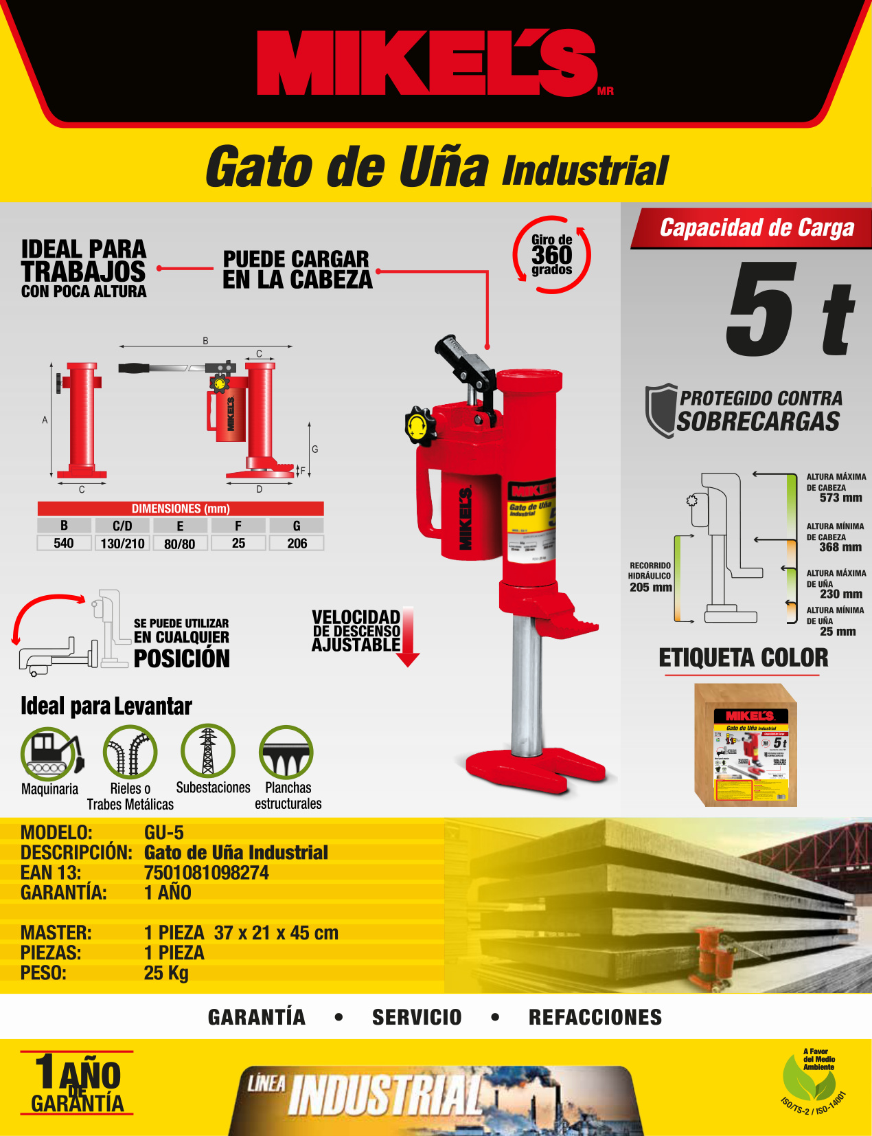 MIKELS GU-5 Gato de uña  industrial (5 ton) - Imagen 4