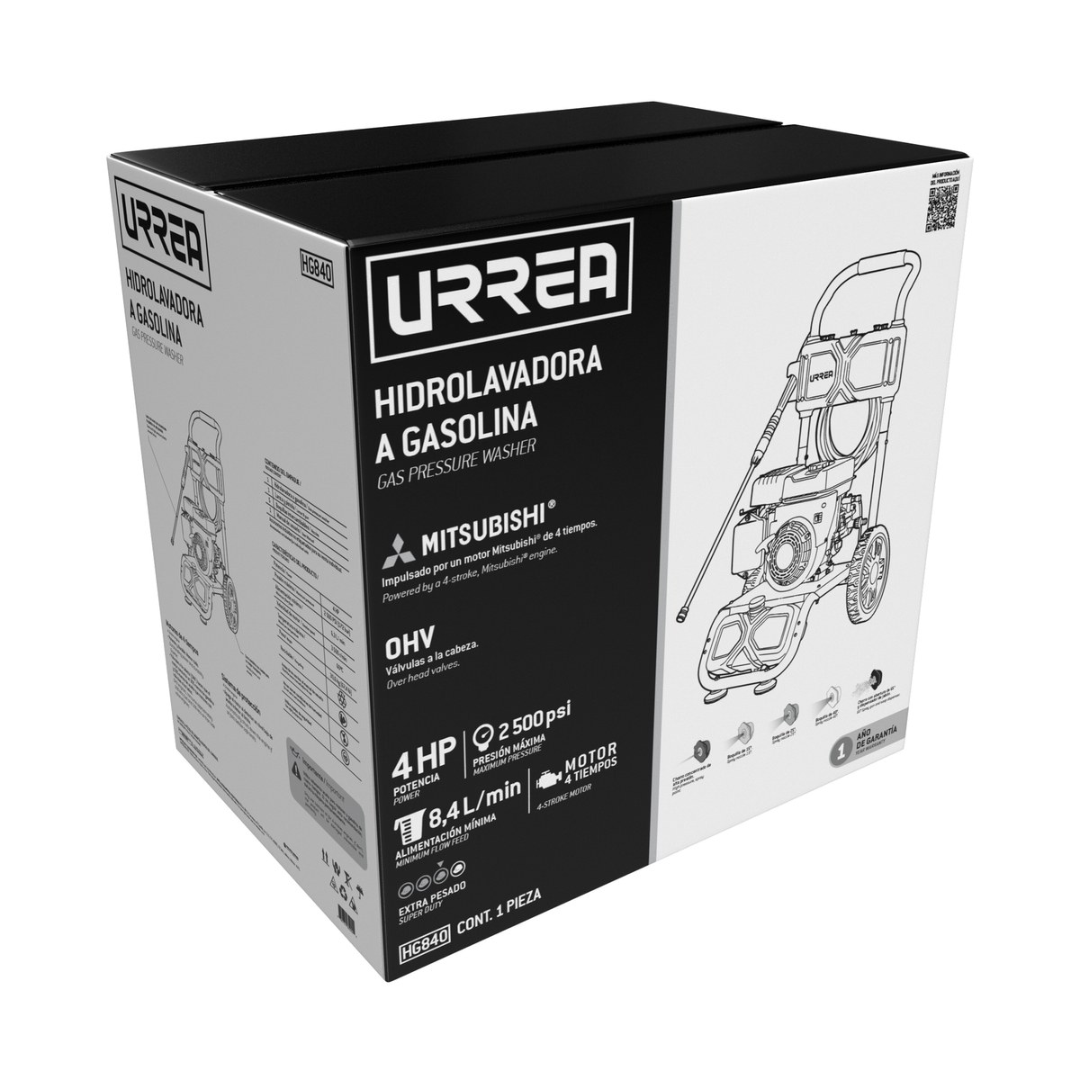 Hidrolavadora a gasolina 4 HP 2500 PSI, 6.3 Lt por minuto Urrea - Imagen 2