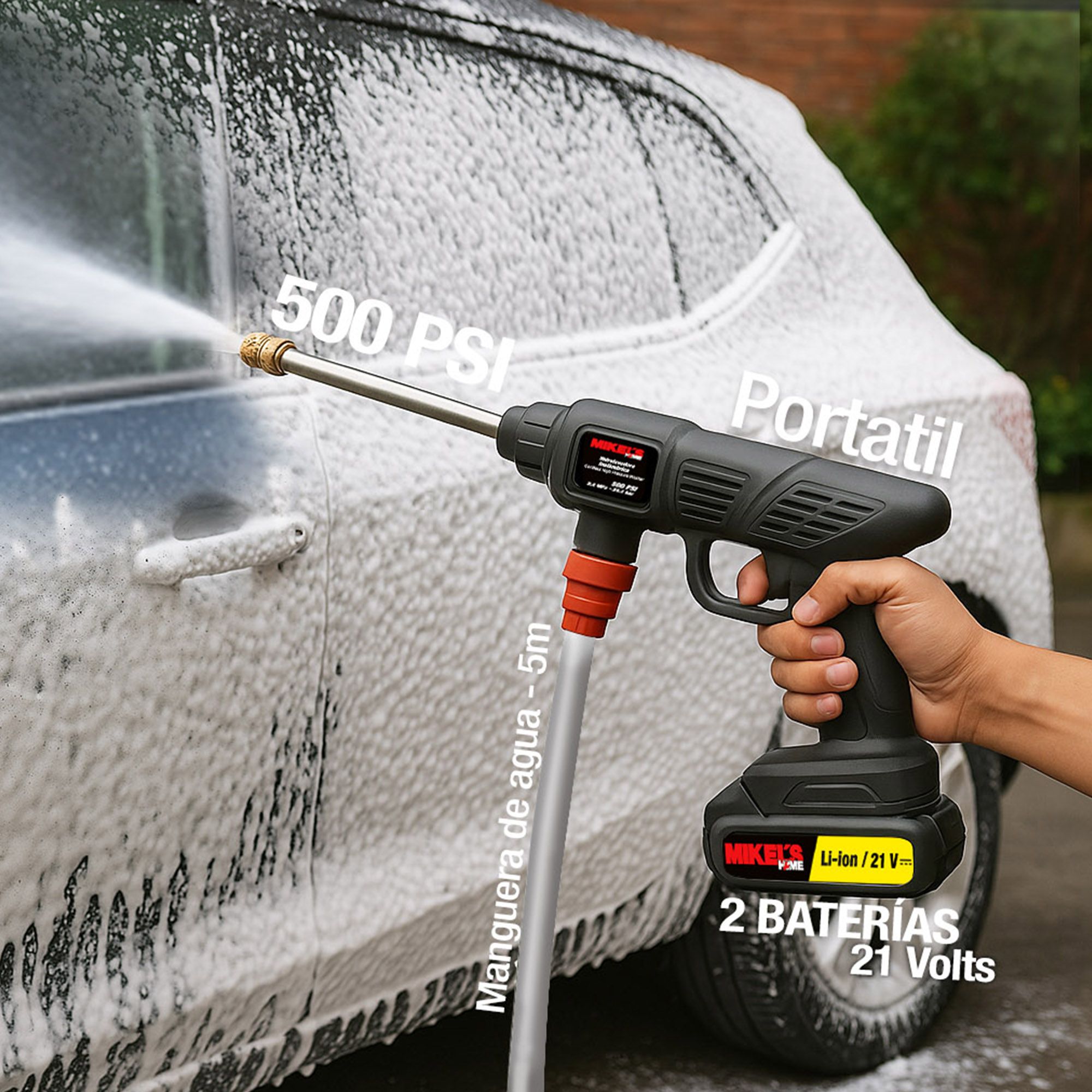 MIKELS HID-21 Hidrolavadora inalámbrica (21 v, 435 PSI) - Imagen 2