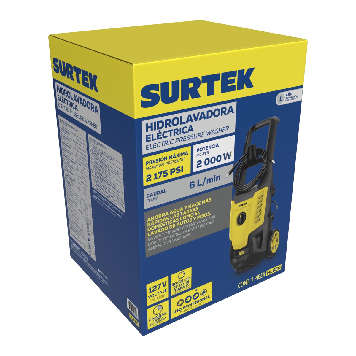 Hidrolavadora eléctrica 2000 W 127 V 2175 PSI, 6 Lt por minuto Surtek - Imagen 2