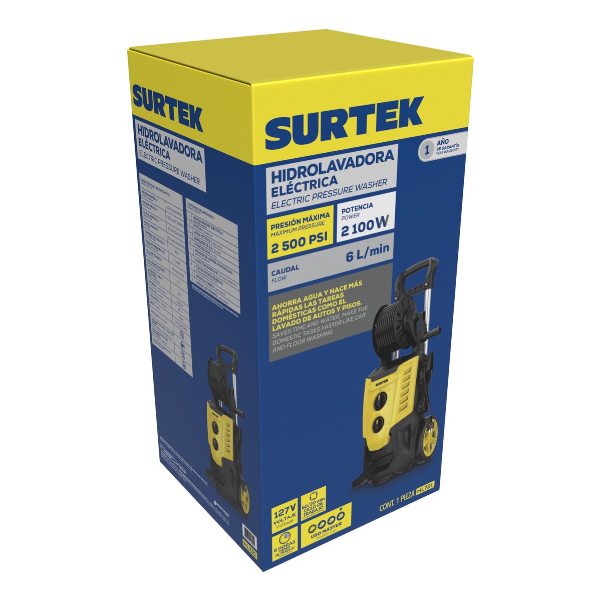 Hidrolavadora eléctrica 2100 W 127 V 2500 PSI, 6 Lt por minuto Surtek - Imagen 3