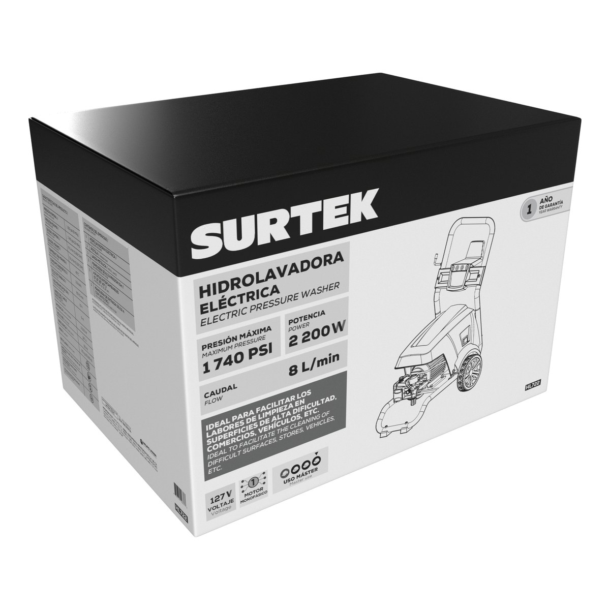 Hidrolavadora eléctrica 2200 W 127 V 1740 PSI, 8 Lt por minuto Surtek - Imagen 2