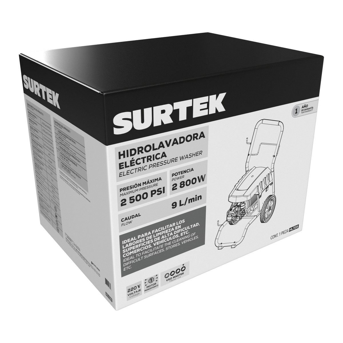 Hidrolavadora eléctrica 2800 W 220 V 2500 PSI, 9 Lt por minuto Surtek - Imagen 2