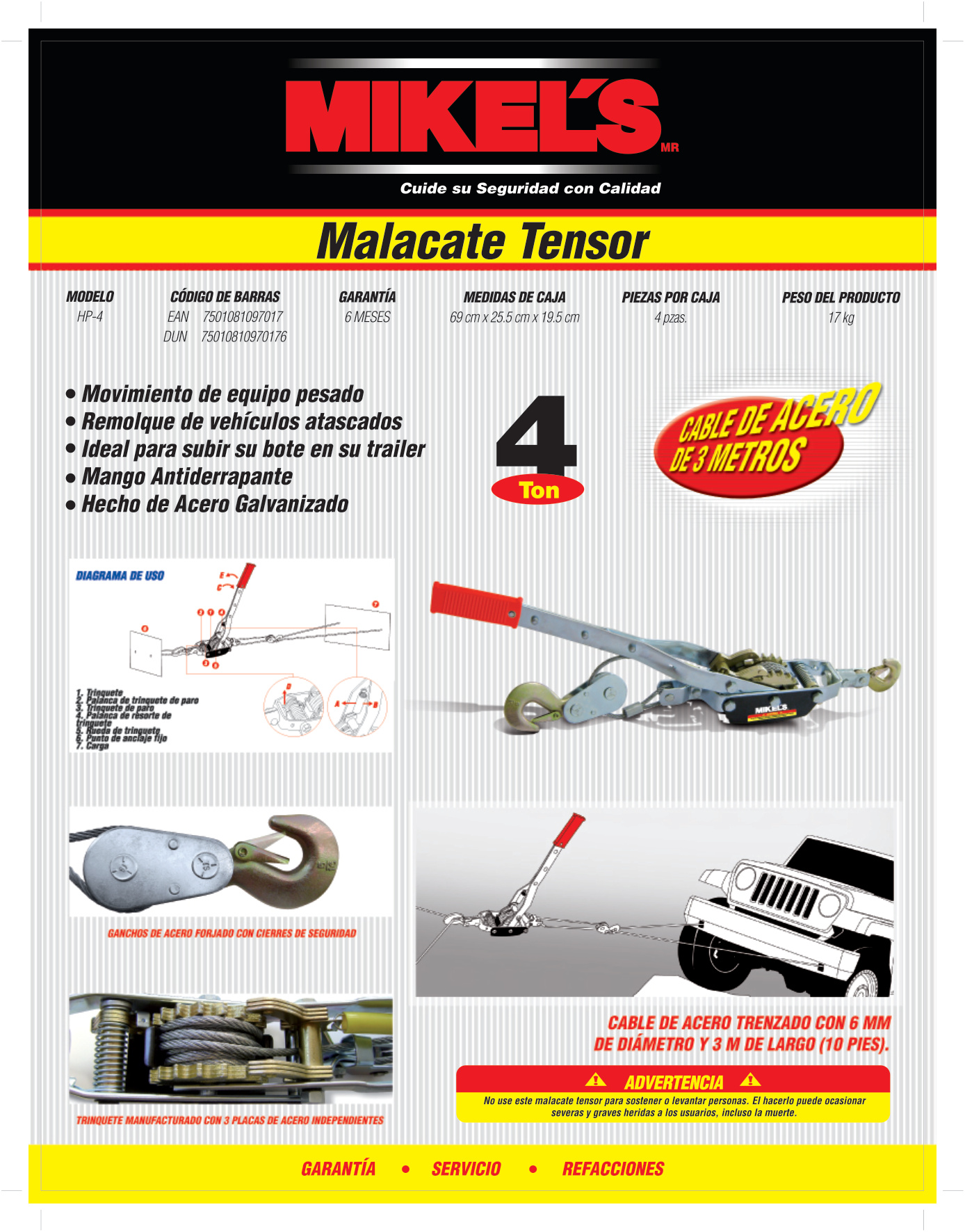 MIKELS HP-4 Malacate tensor reforzado (4 ton) - Imagen 4