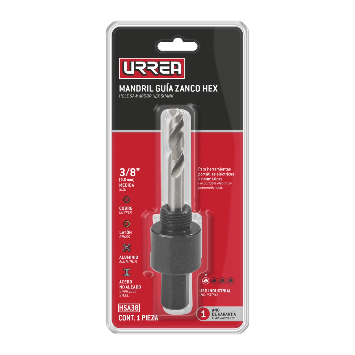 Mandril guía zanco hexagonal 3/8" Urrea - Imagen 2
