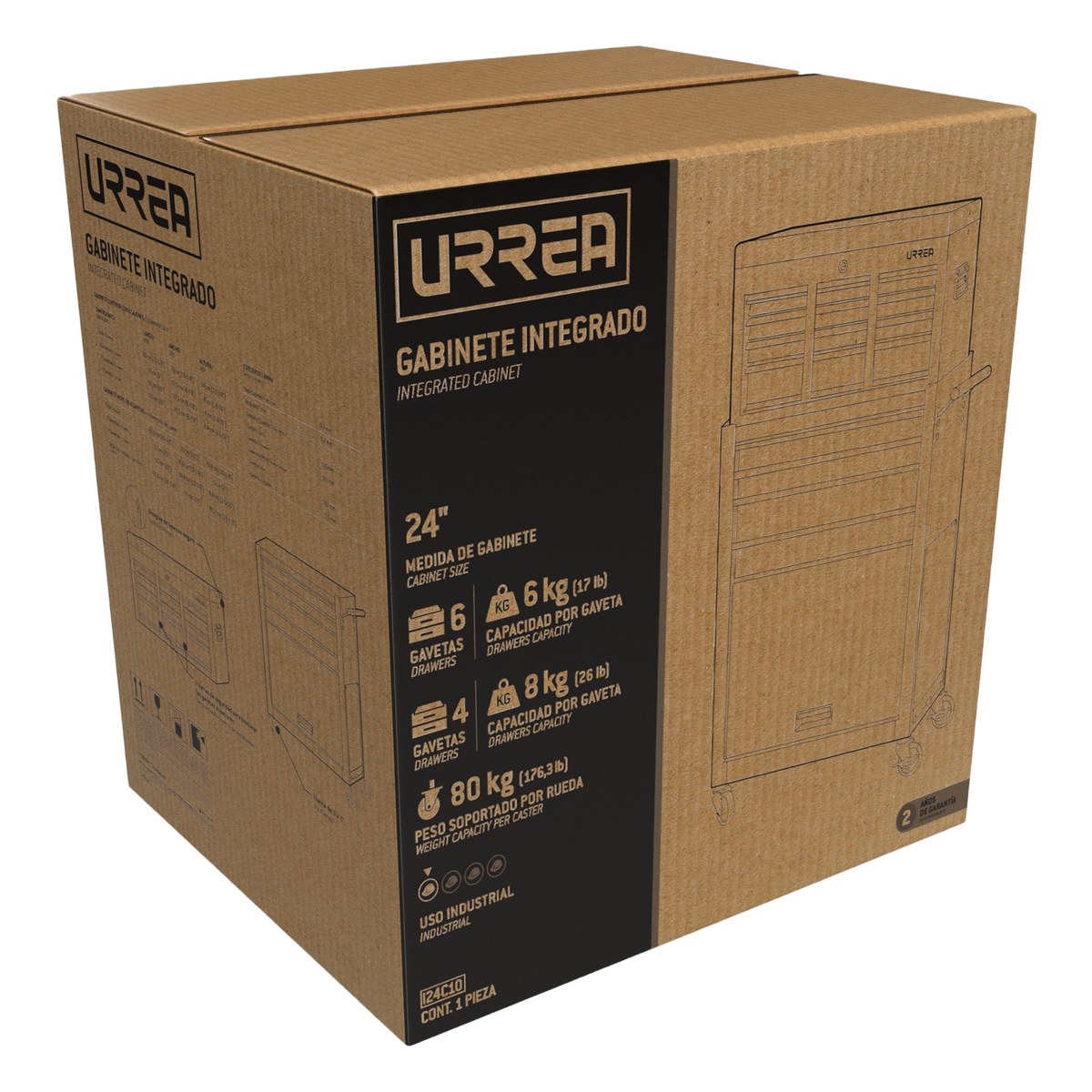 Gabinete integrado con 10 gavetas color rojo 24" serie I Urrea - Imagen 2
