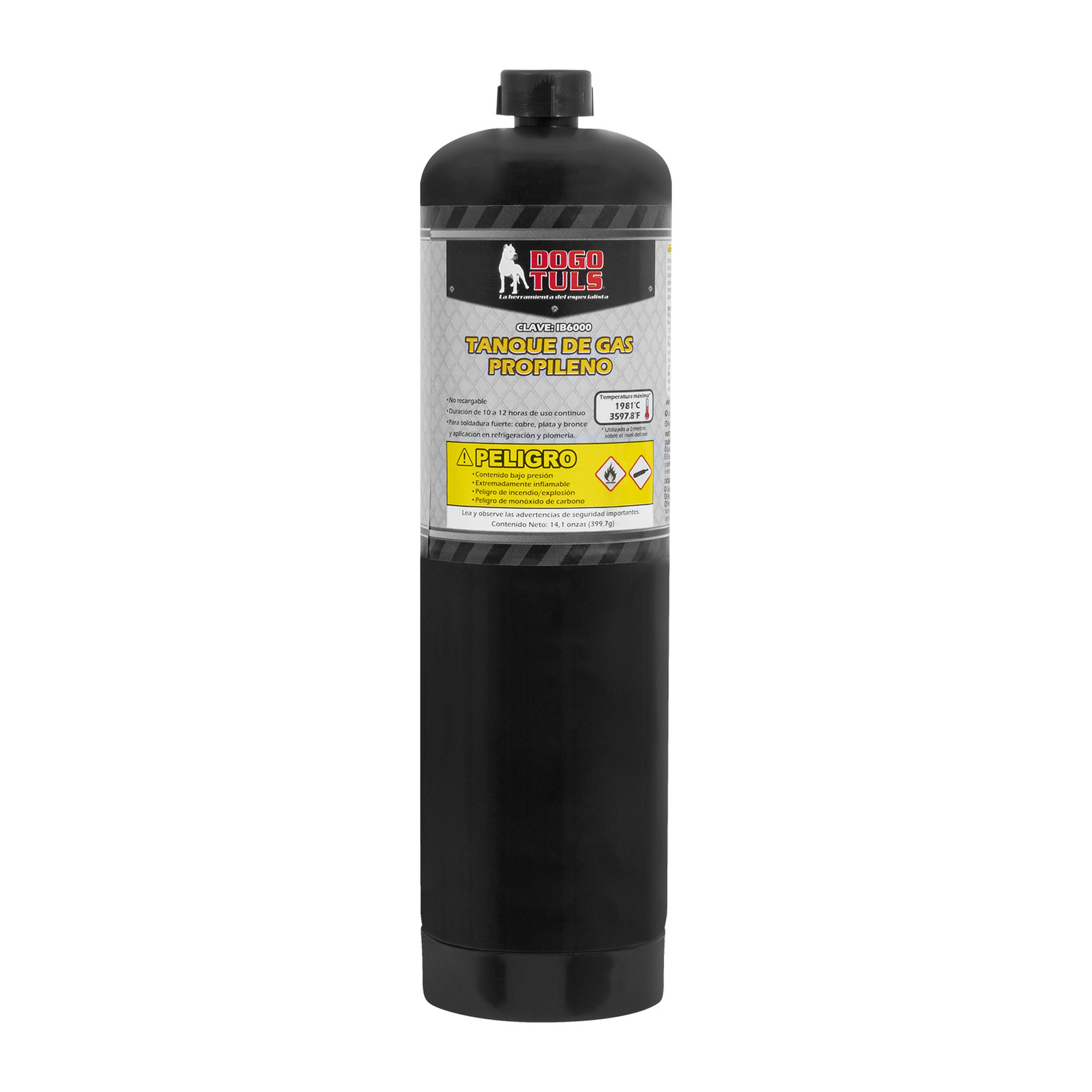 Tanque de Gas Propileno Negro 14 oz Dogo - Paquete 6 Piezas