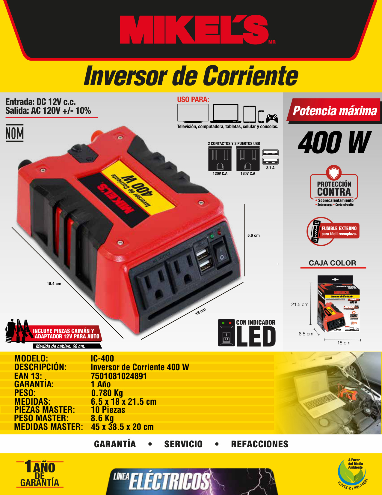 MIKELS IC-400 Inversor de corriente (400 w) - Imagen 2