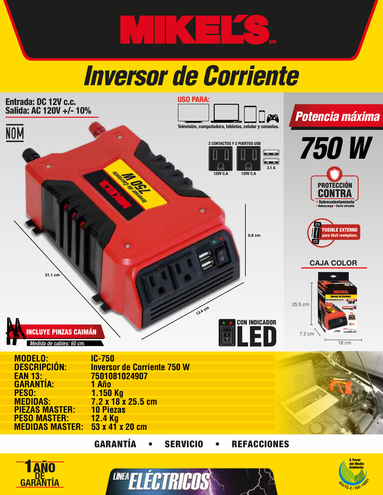 MIKELS IC-750 Inversor de corriente (750 w) - Imagen 2