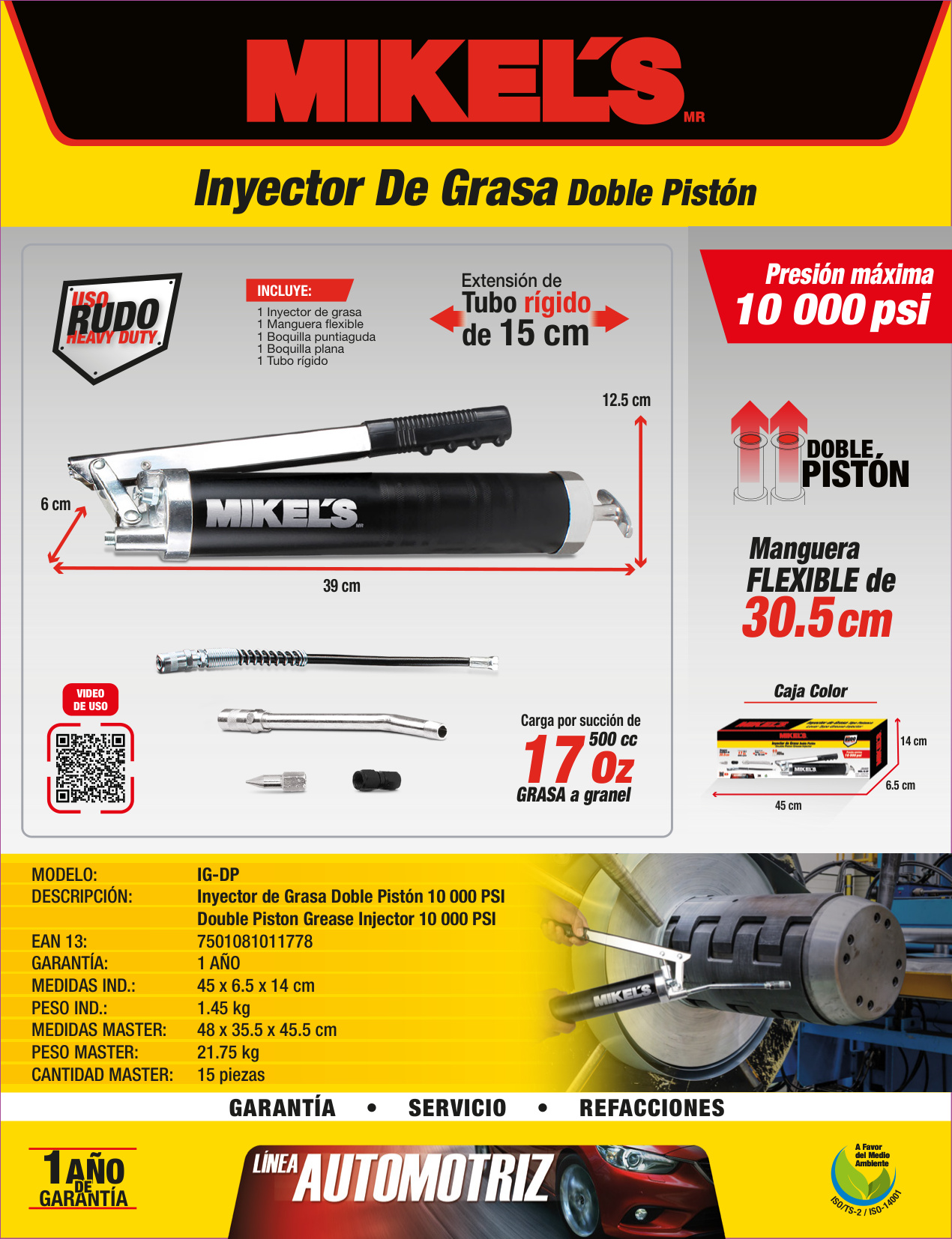 MIKELS IG-DP Inyector de grasa doble pistón (10,000 PSI) - Imagen 4