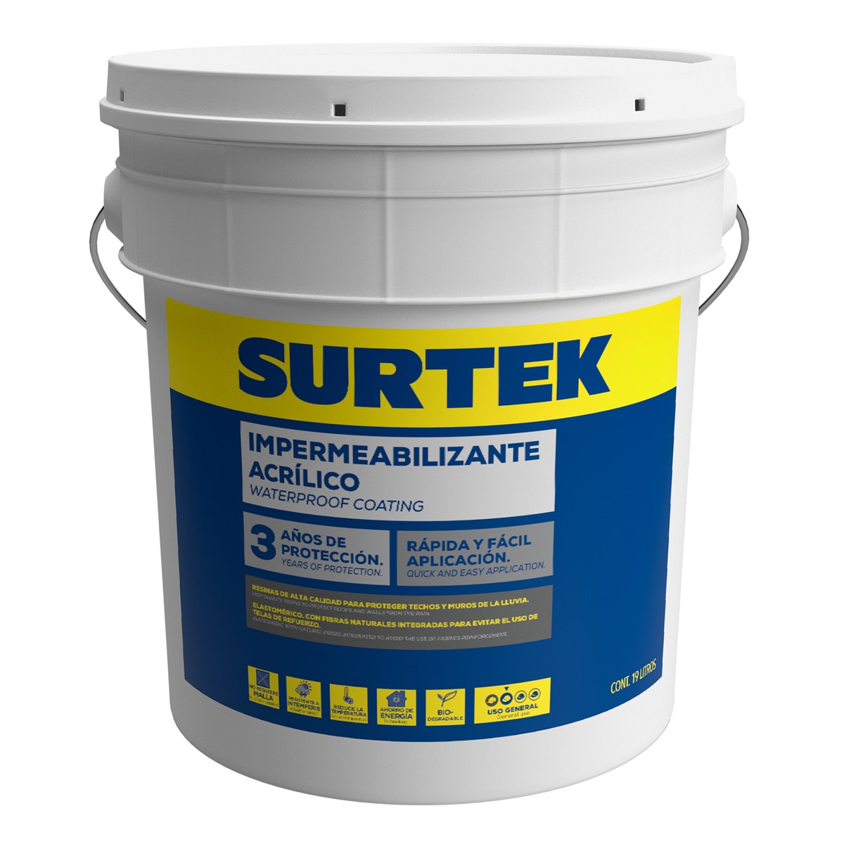 Cubeta de impermeabilizante 19 Lt color blanco con protección de 3 años Surtek - Imagen 2