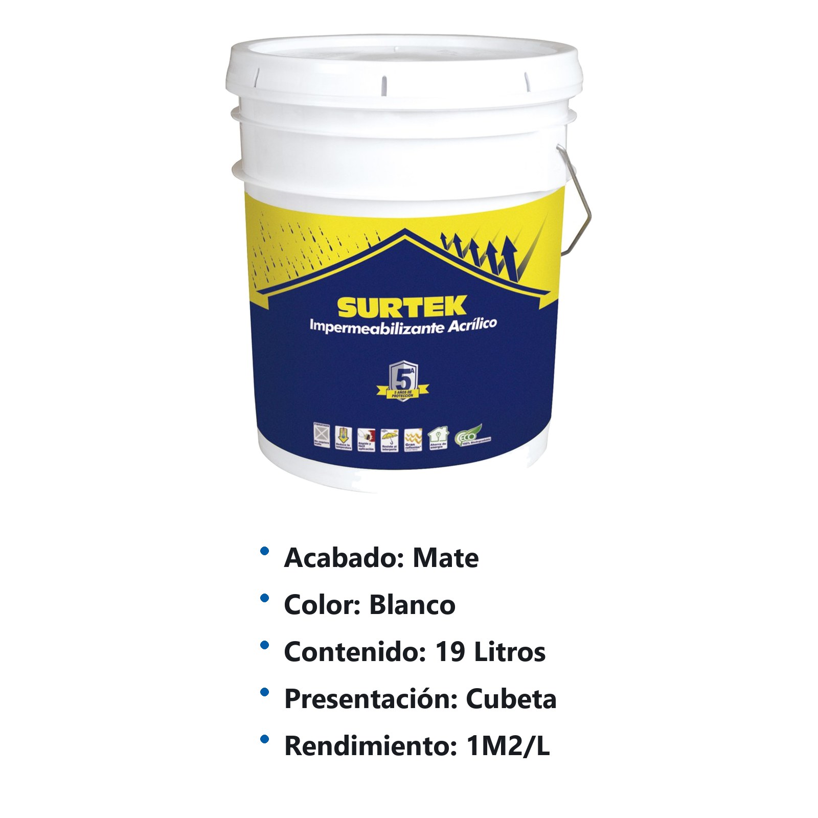 Cubeta de impermeabilizante 19 Lt color blanco con protección de 5 años Surtek - Imagen 2