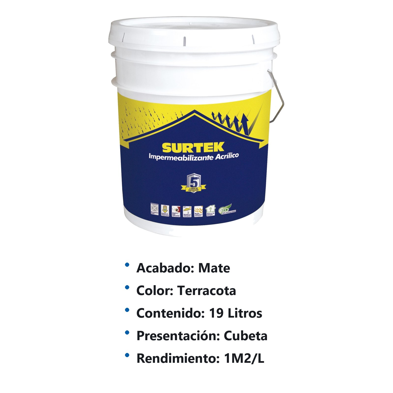 Cubeta de impermeabilizante 19 Lt color rojo óxido con protección de 5 años Surtek - Imagen 2