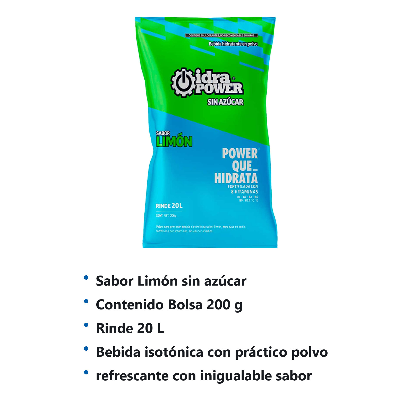 IDRAPOWER LIMON SIN AZUCAR 200GR/ 20 LTS REND - Imagen 2
