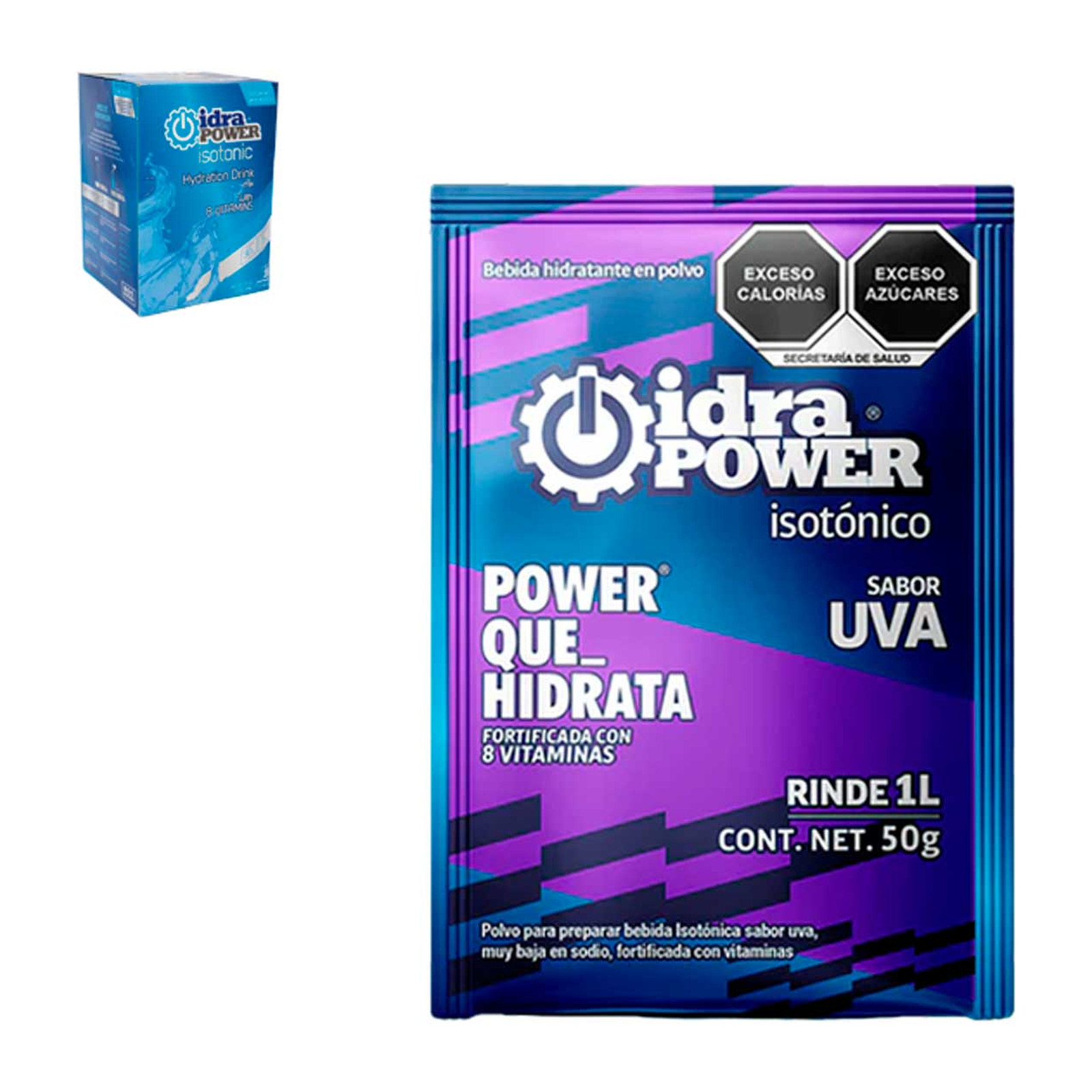 IDRAPOWER Bebida Hidratante Sabor Uva 50 gr / 1 Lt - Caja con 10 piezas