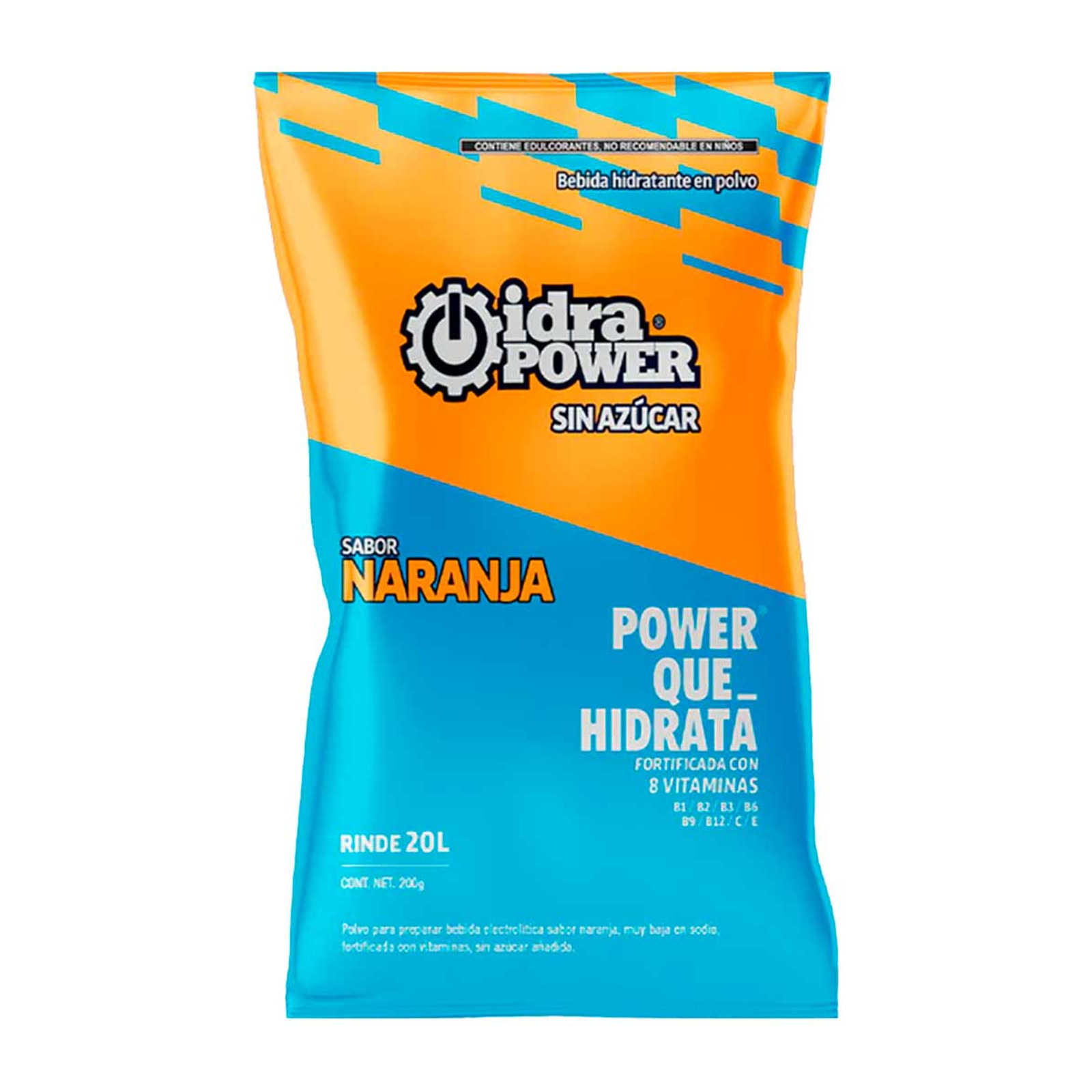 IDRAPOWER Bebida Hidratante en Polvo Sabor Naranja Sin Azúcar 200 g / Rinde 20 L