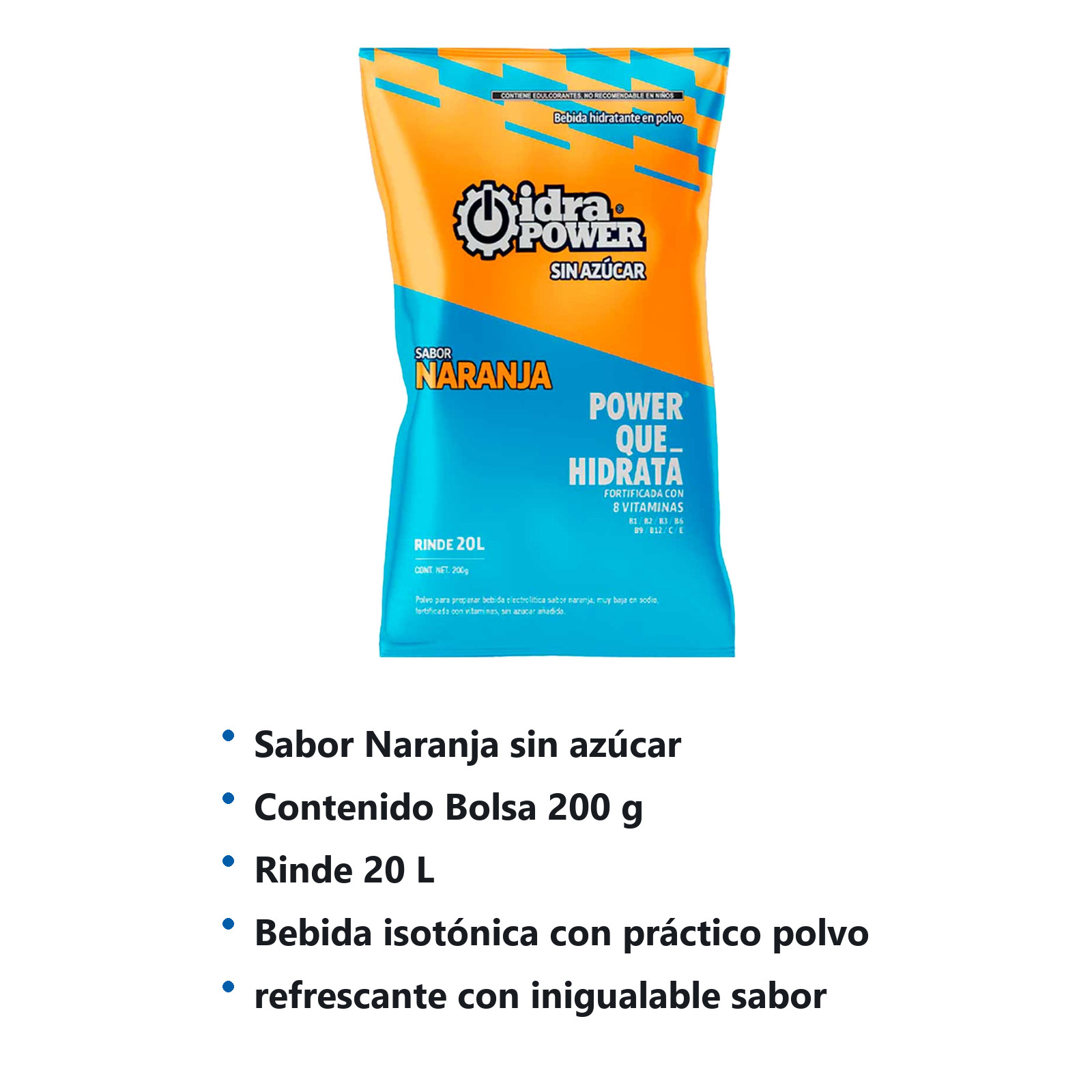 IDRAPOWER NARANJA SIN AZUCAR 200GR/ 20 LTS REND - Imagen 2