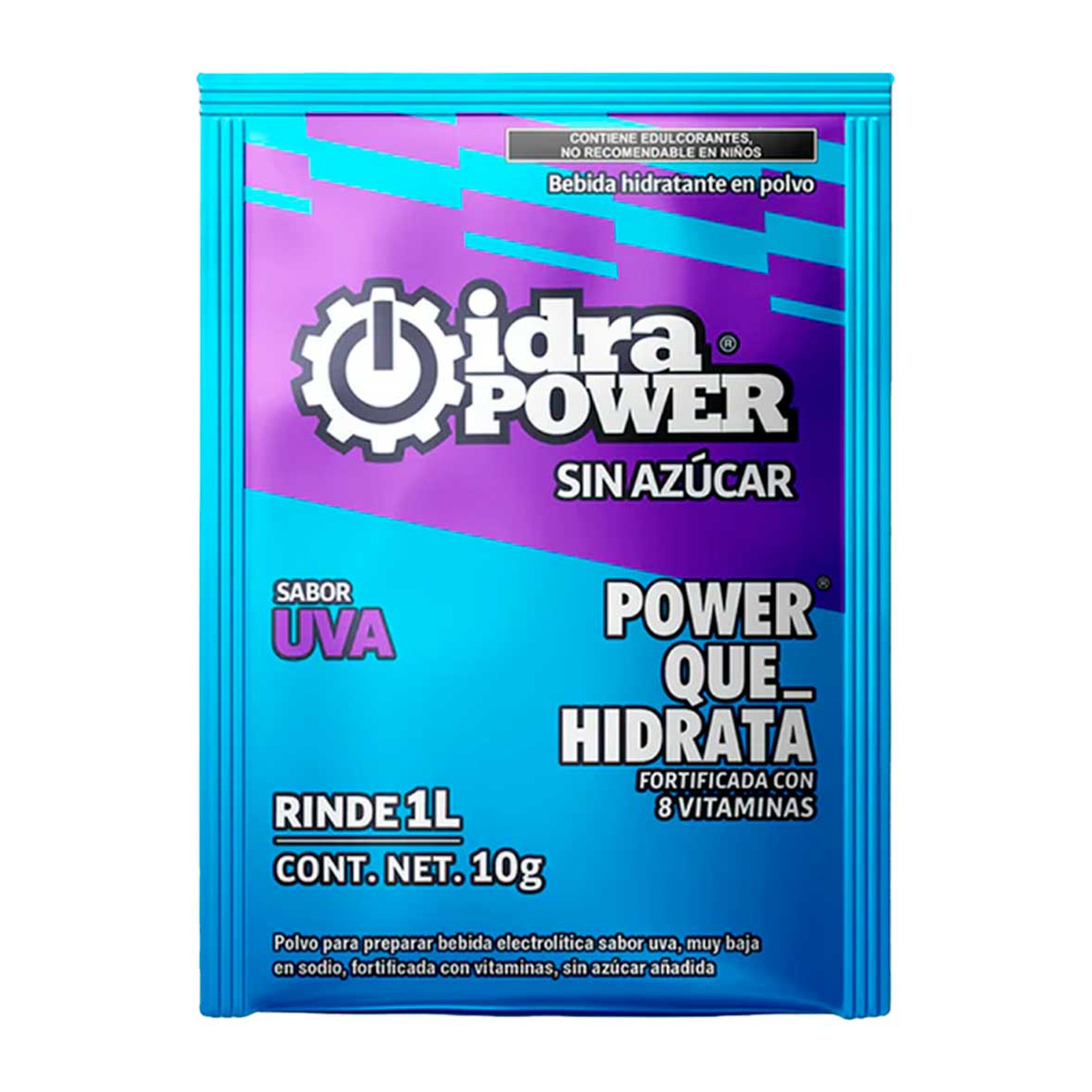 IDRAPOWER Bebida Hidratante en Polvo Sin Azúcar 10 g/1 Lt (Bolsa con 10 piezas)