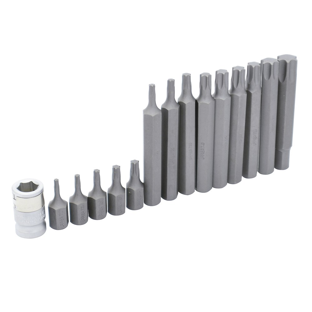 Juego de puntas torx cortas y largas hexágono de 3/8" con adaptador, 15 piezas en blíster Urrea