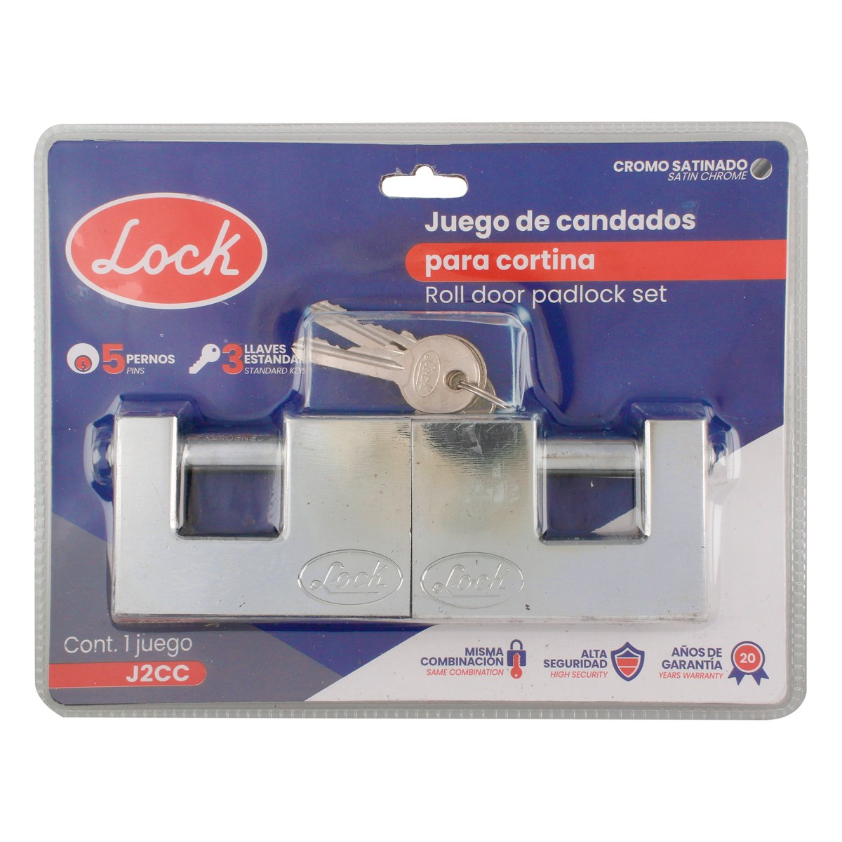 Juego de candados para cortina 80 mm, niquel satinado, llave estándar, 2 piezas Lock - Imagen 2