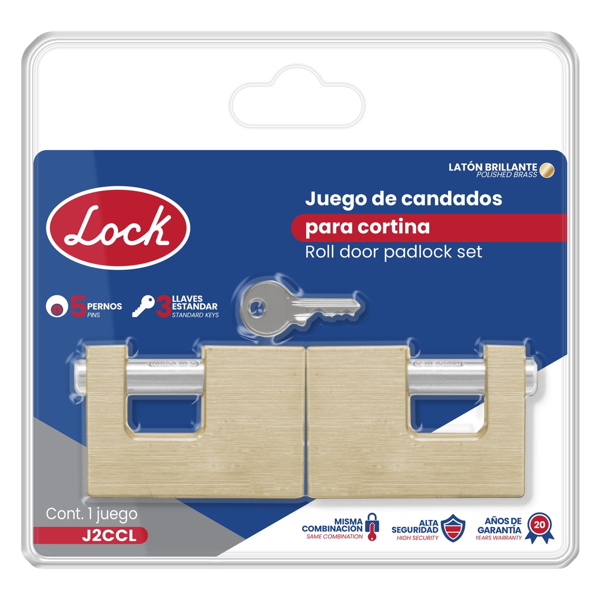 Juego de candados para cortina 80 mm, latón brillante, llave estándar, 2 piezas Lock - Imagen 2