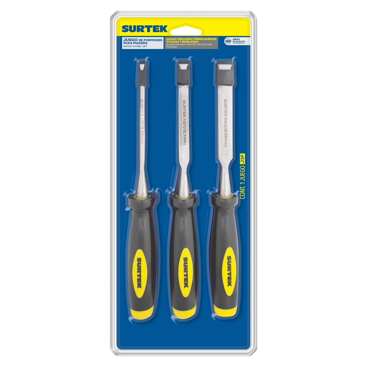 Juego de formones para madera con mango bimaterial 1/4", 1/2" y 3/4", 3 piezas Surtek - Imagen 2
