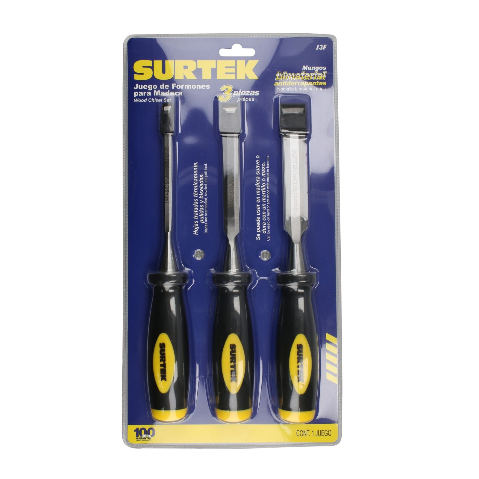 Juego de formones para madera con mango bimaterial 1/4", 1/2" y 3/4", 3 piezas Surtek - Imagen 3