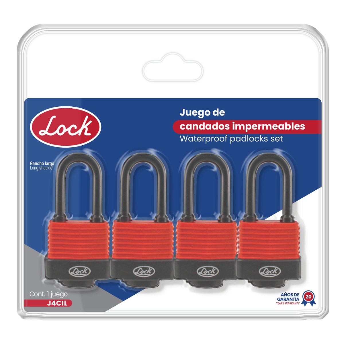Juego de candados impermeables largos 40 mm, llave estándar, 4 piezas Lock - Imagen 2