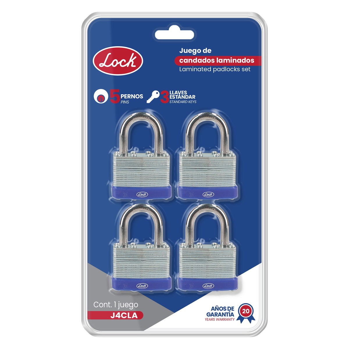 Juego de candados laminados 40 mm, llave estándar, 4 piezas Lock - Imagen 2