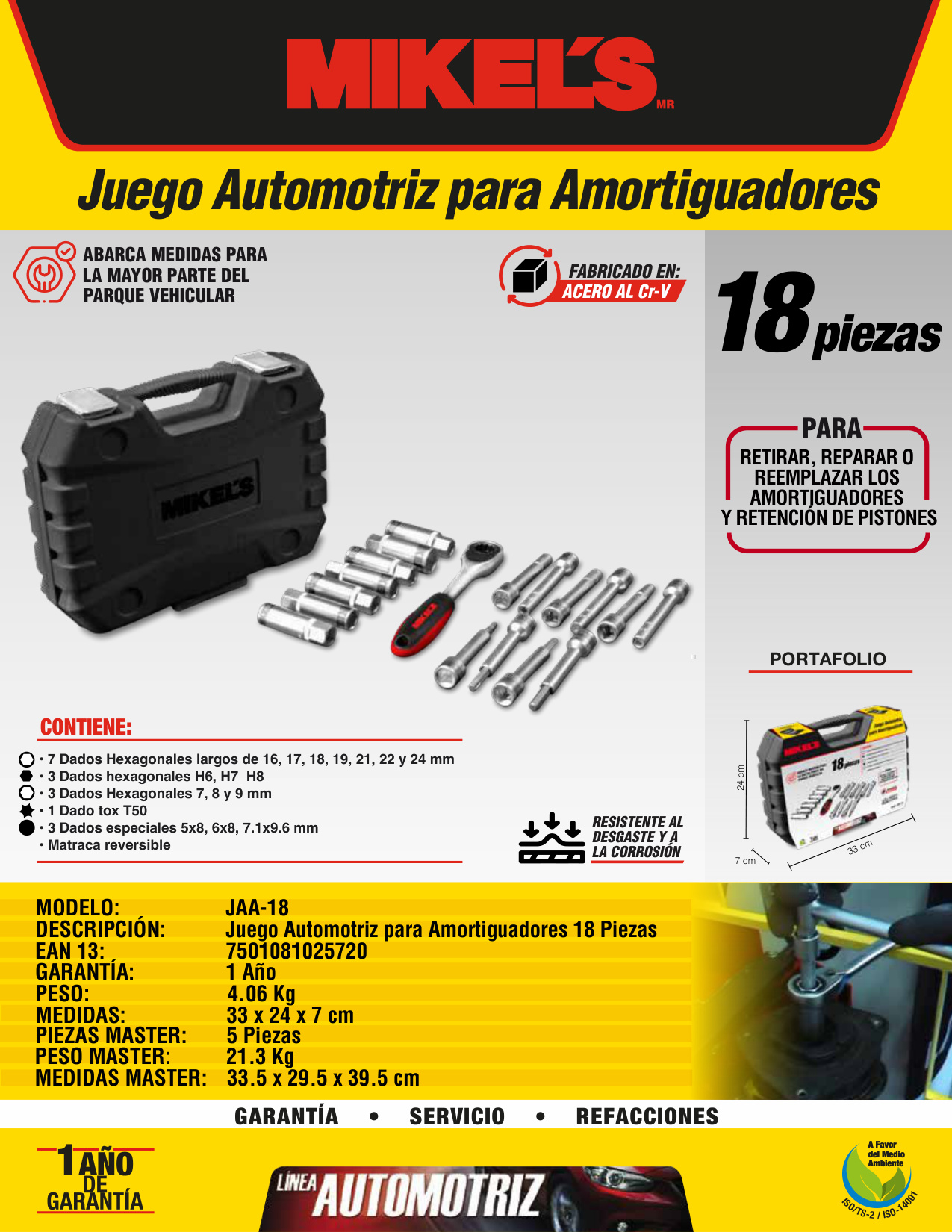 MIKELS JAA-18 Kit juego automotriz para amortiguadores (18 pzas) - Imagen 4