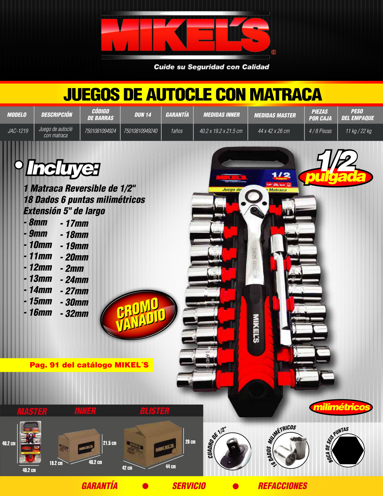 MIKELS JAC-1219 Juego de dados con matraca 1/2” (20 pzas) - Imagen 4