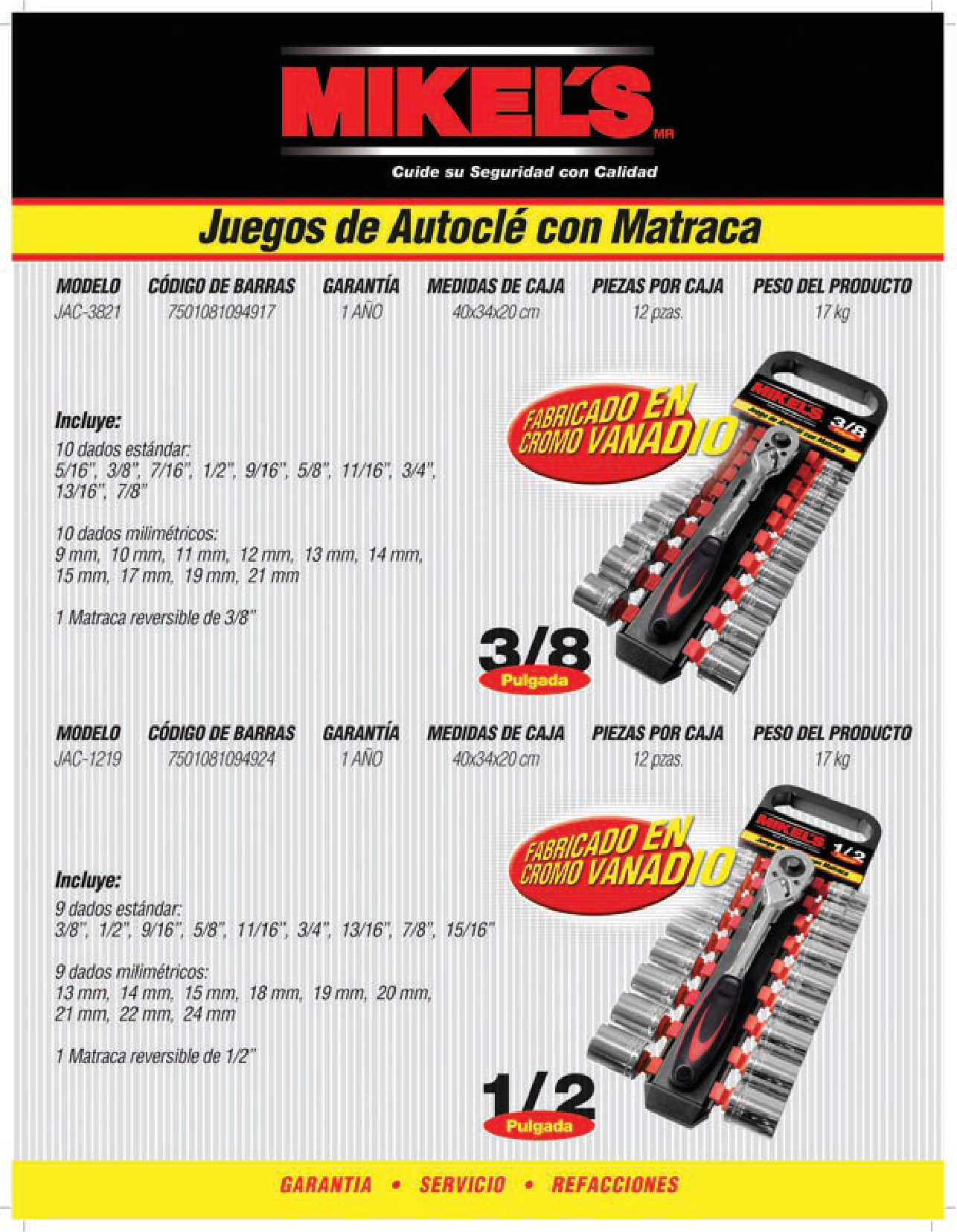 MIKELS JAC-3821 Juego de dados con matraca 3/8” (22 pzas) - Imagen 4
