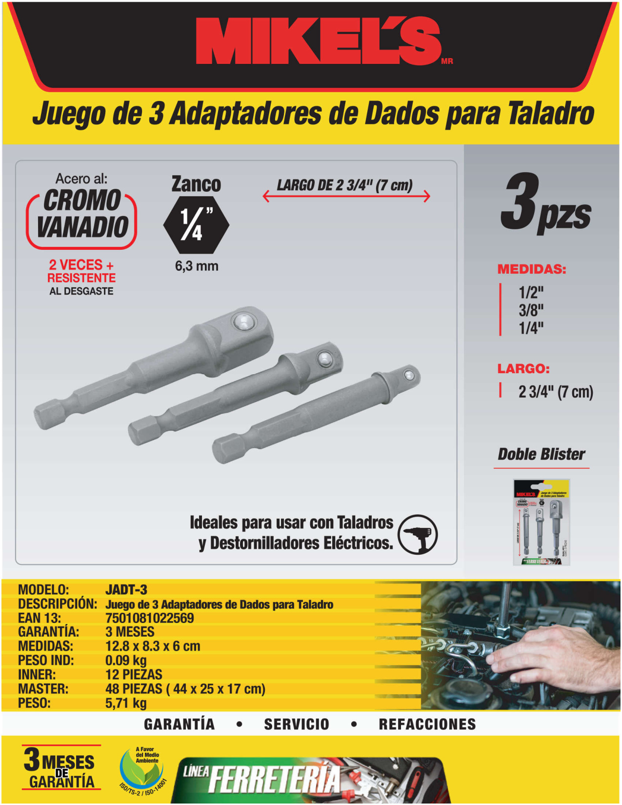 MIKELS JADT-3 Juego 3 adaptadores de dados para taladro - Imagen 4