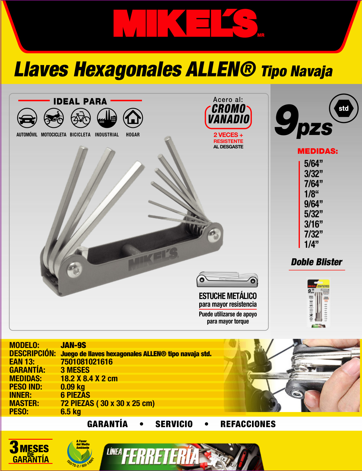 MIKELS JAN-9S Juego de llaves hexagonales allen® estándar, tipo navaja (9 pzas) - Imagen 4