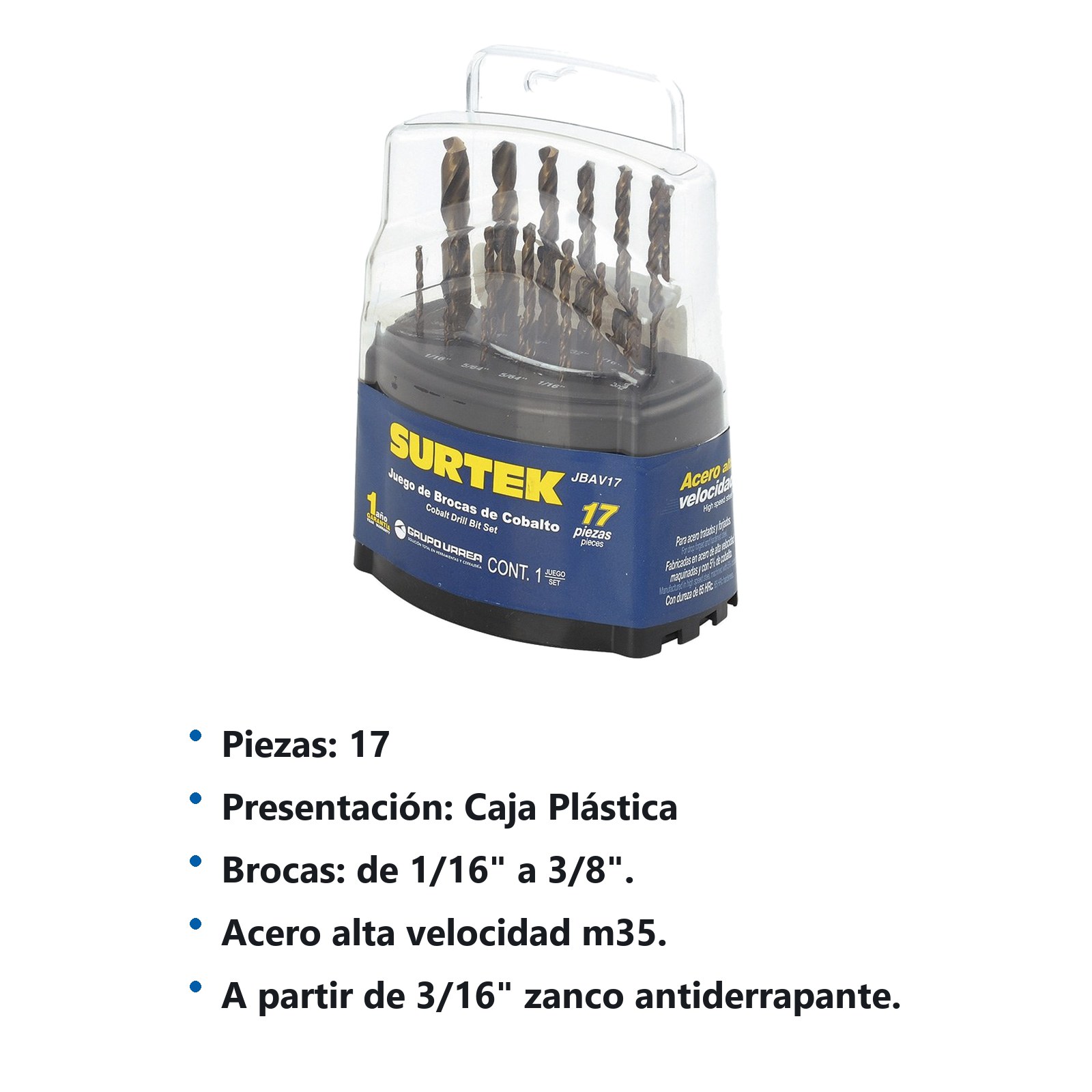 Juego de brocas con cobalto de acero de alta velocidad zanco recto, 17 piezas Surtek - Imagen 2