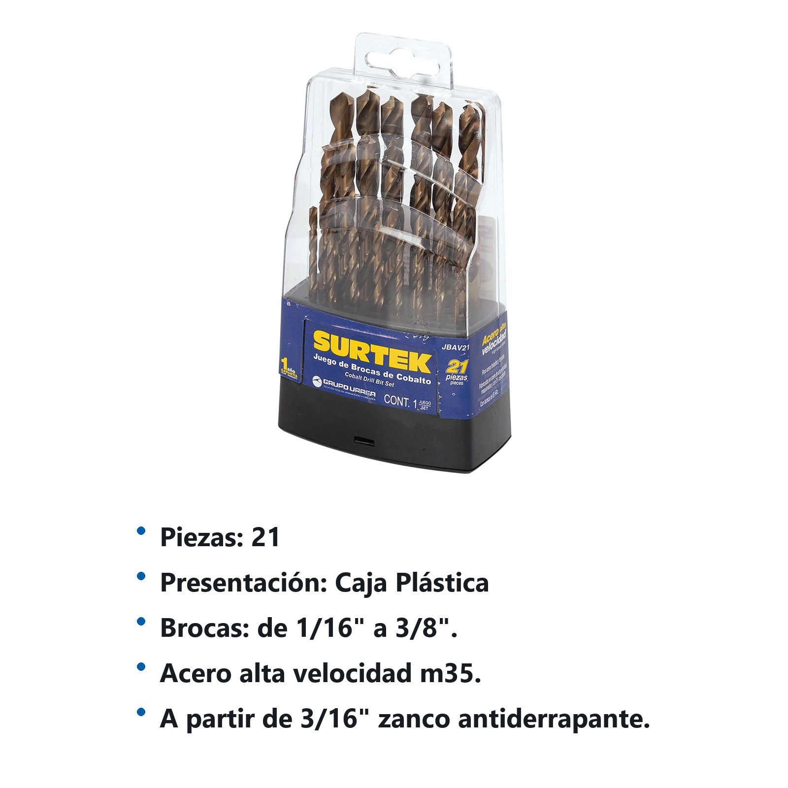 Juego de brocas con cobalto de acero de alta velocidad zanco recto, 21 piezas Surtek - Imagen 2