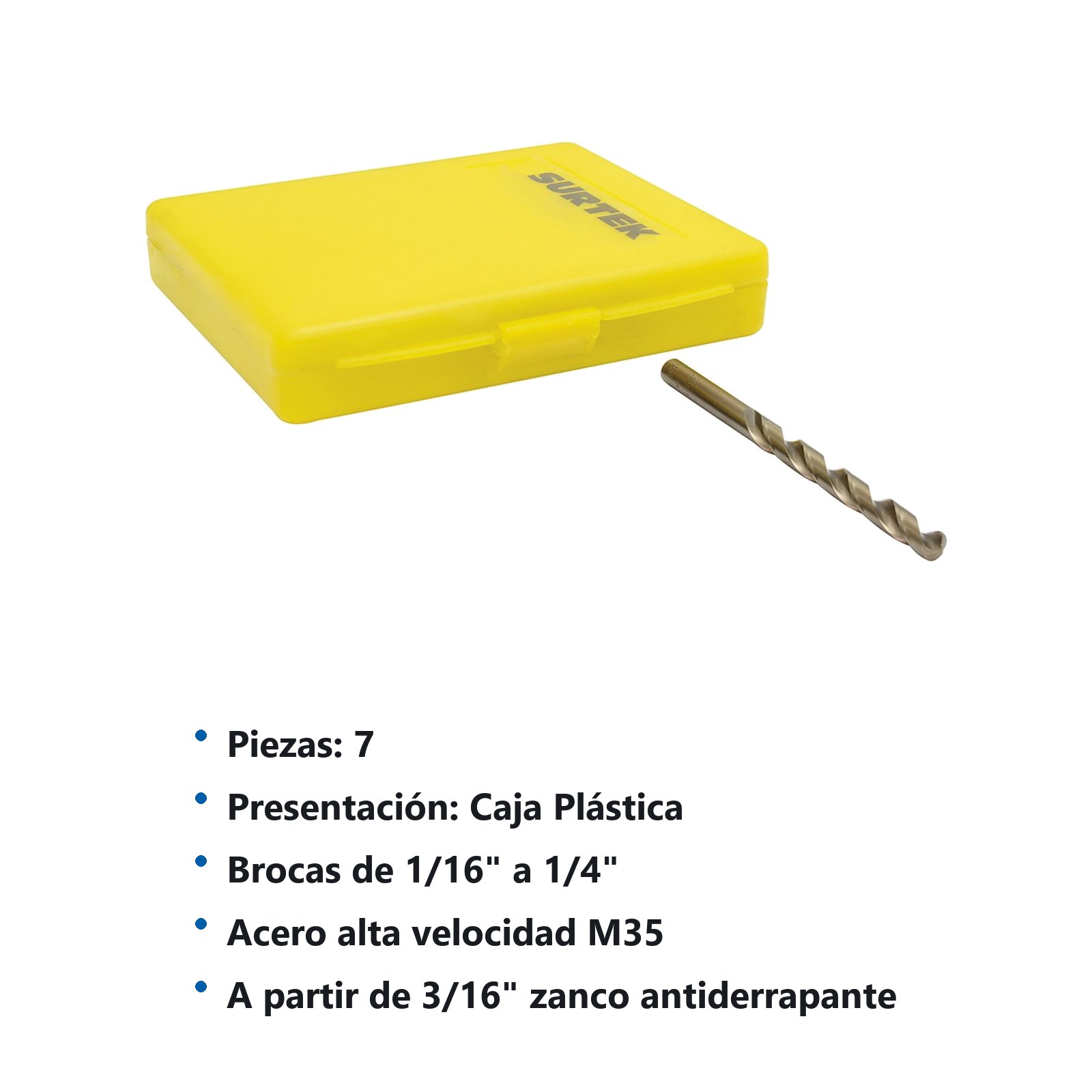 Juego de brocas con cobalto de acero de alta velocidad zanco recto, 7 piezas Surtek - Imagen 2