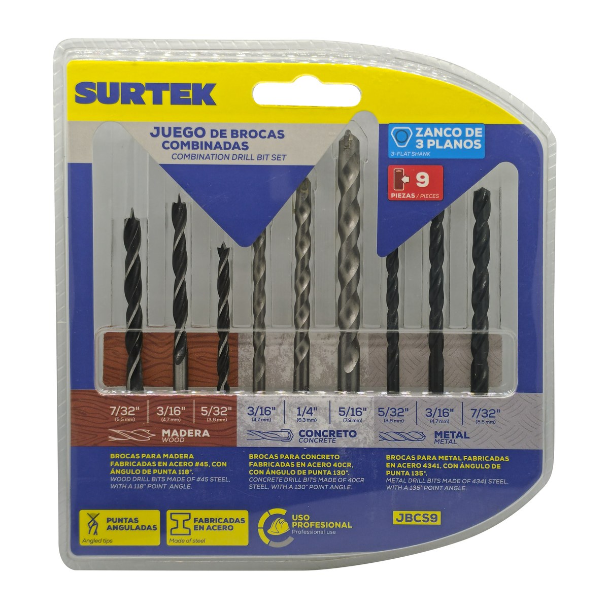 Juego combinado de brocas para metal, concreto y madera, 9 piezas Surtek - Imagen 2