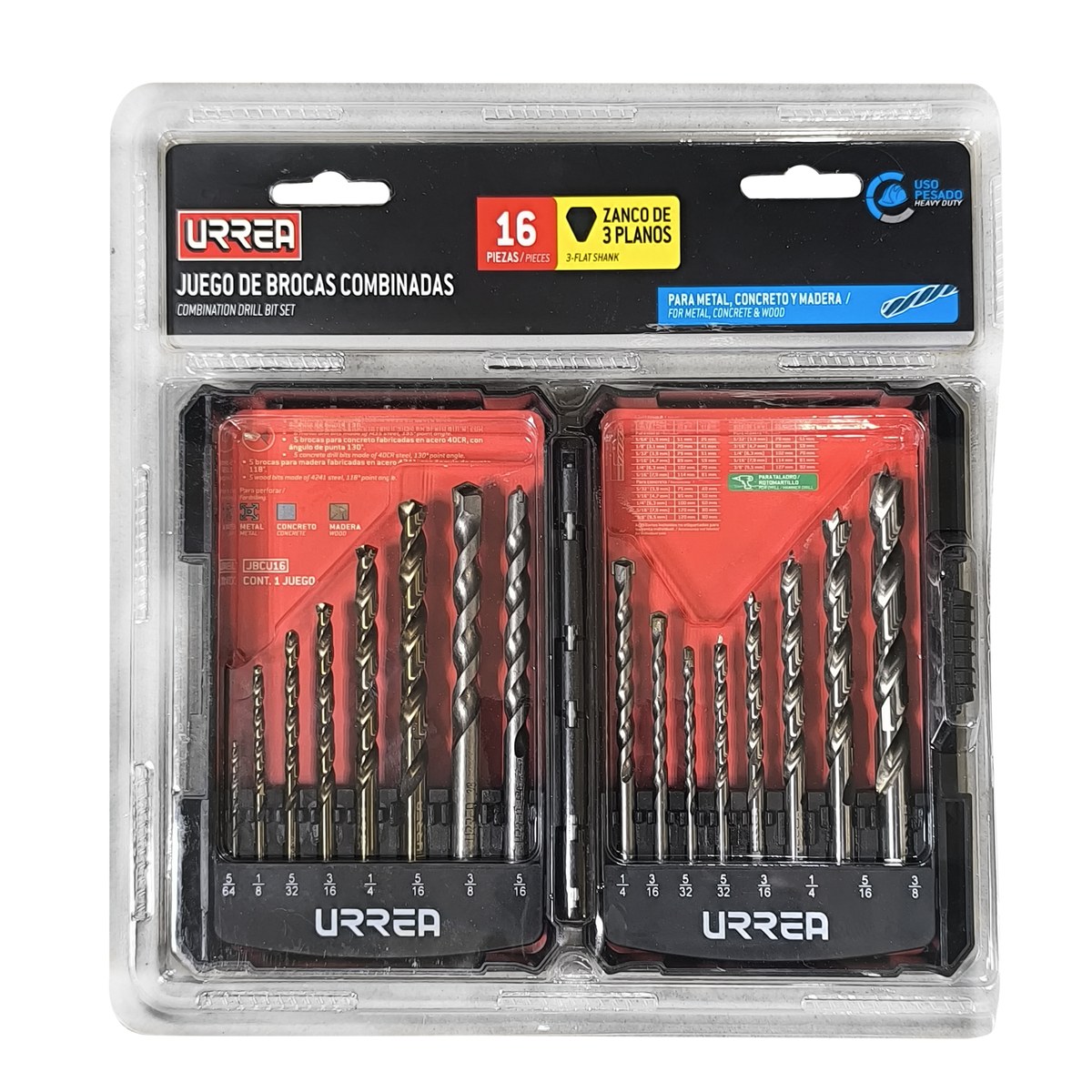 Juego combinado de brocas para metal, concreto y madera, 16 piezas Urrea - Imagen 2
