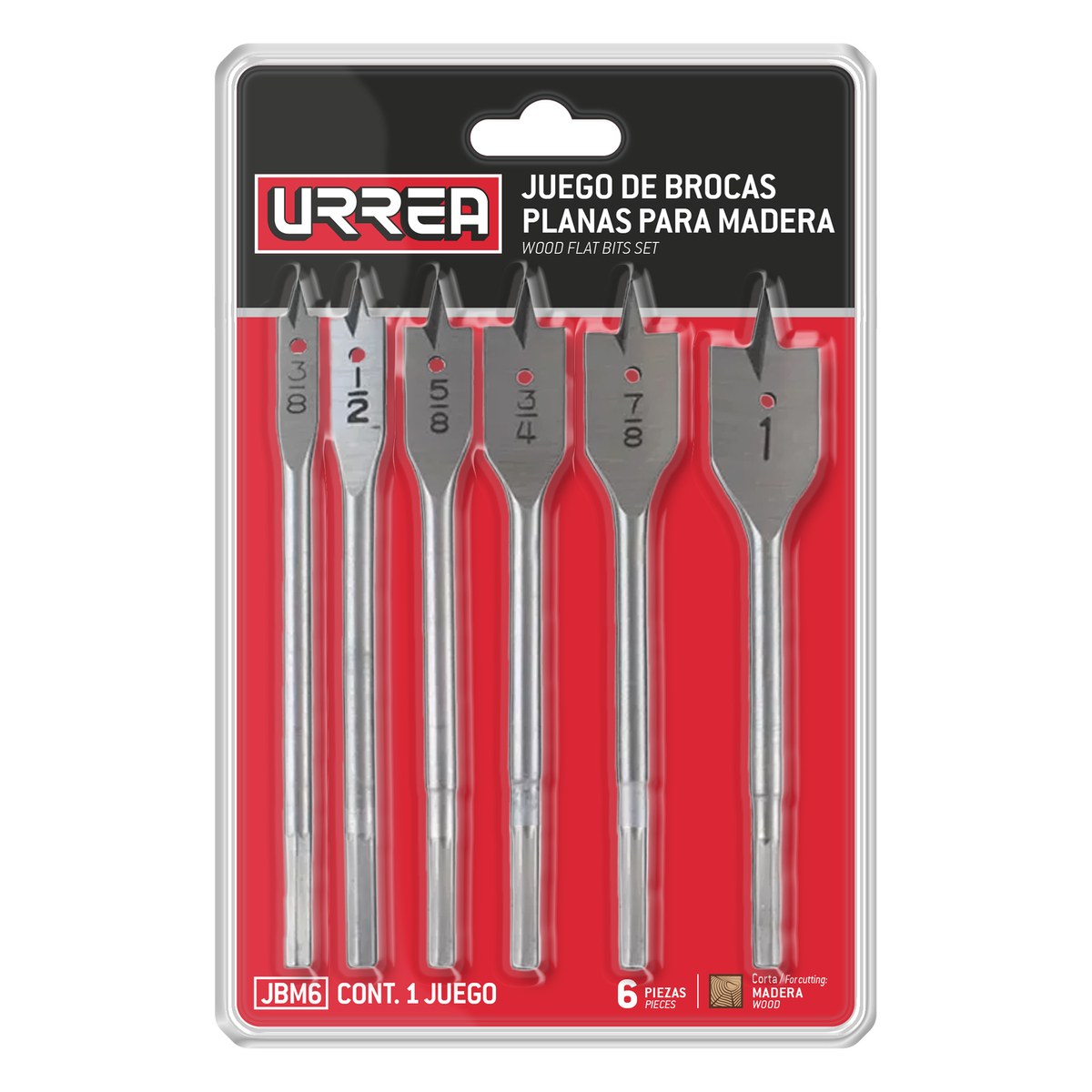 Juego de brocas para madera de acero al carbono tipo manita, 6 piezas Urrea - Imagen 2