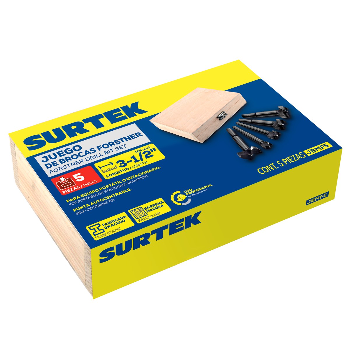Juego de brocas para madera de acero forstner zanco de 7/16", 5 piezas Surtek - Imagen 2