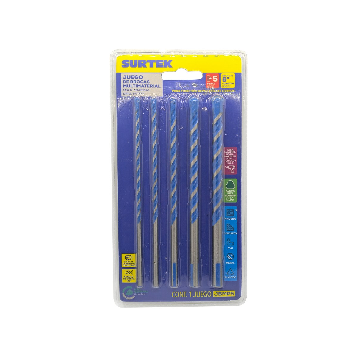 Juego de brocas de acero multimaterial zanco 3 planos, 5 piezas Surtek - Imagen 2