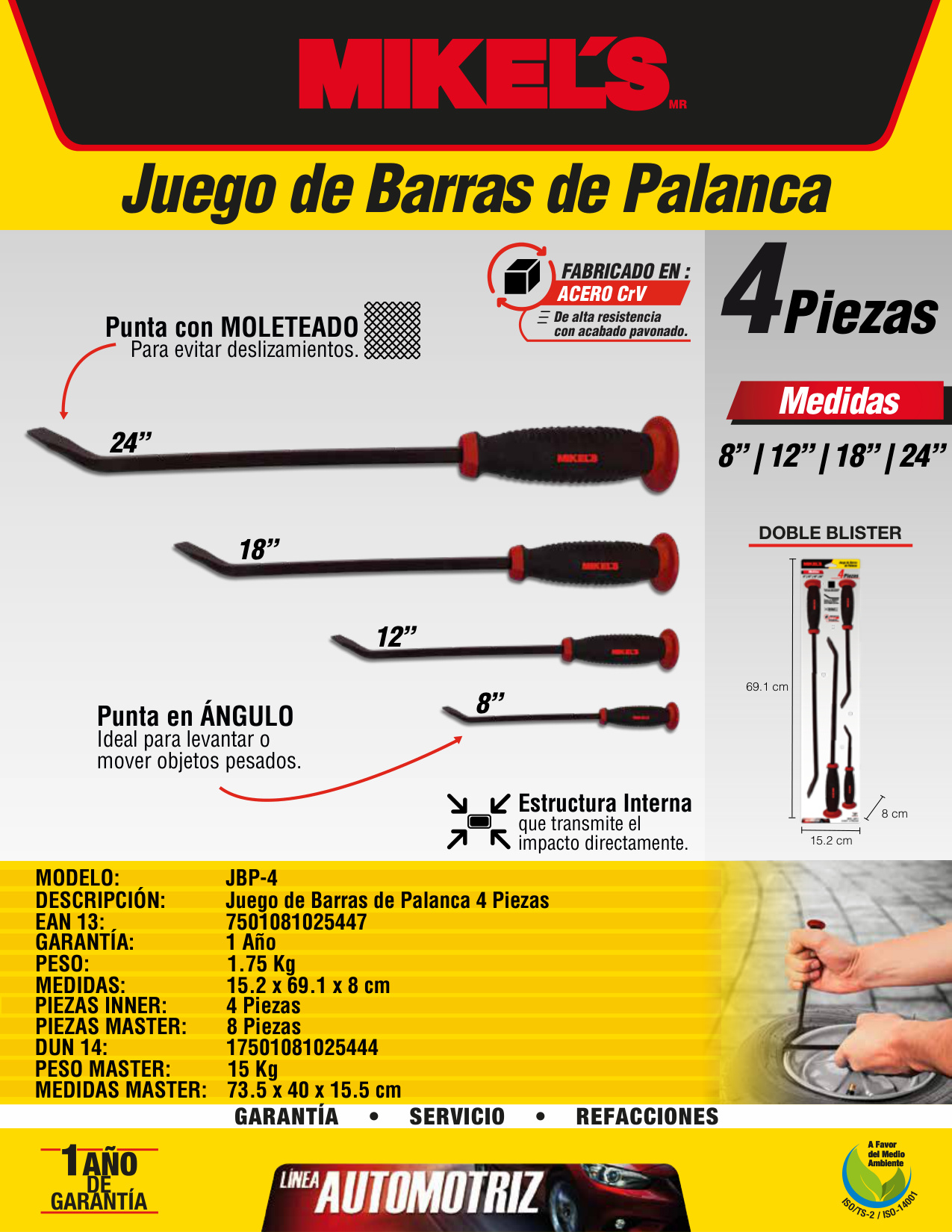 MIKELS JBP-4 Juego de barras de palanca (4 pzas) - Imagen 2