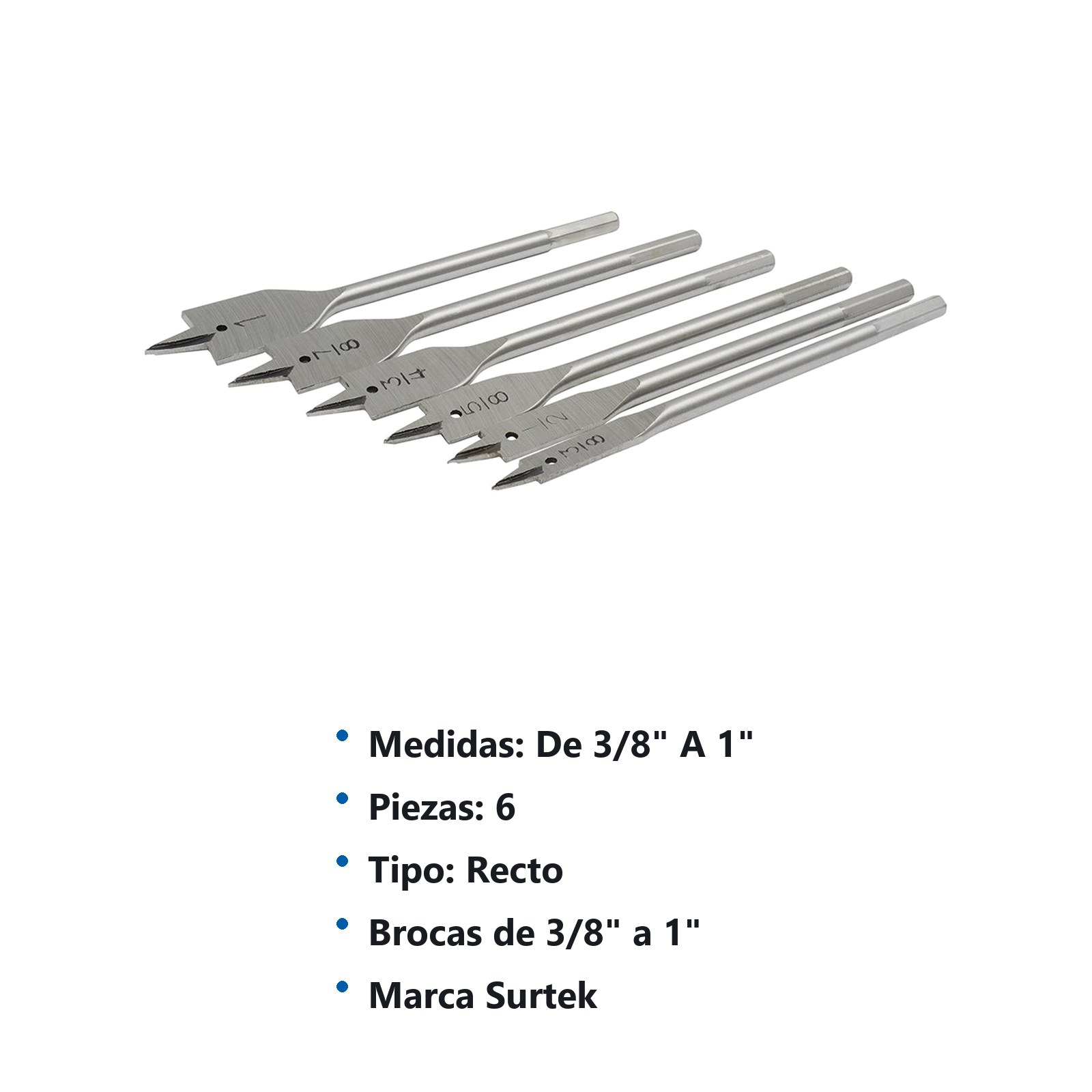Juego de brocas para madera de acero al carbono tipo manita zanco hexagonal, 6 piezas Surtek - Imagen 3
