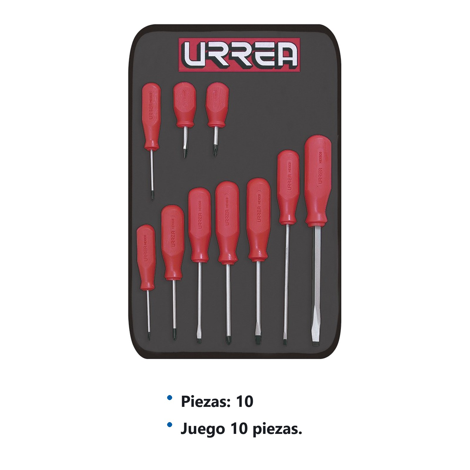 Juego de destornilladores con mango rojo, combinados, 10 piezas en estuche Urrea - Imagen 2