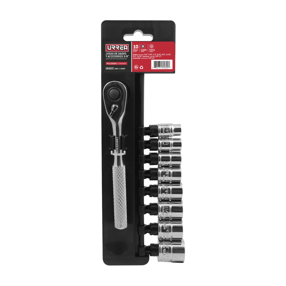 Juego de dados y accesorios cuadro de 3/8" en pulgadas, 10 piezas Urrea - Imagen 2