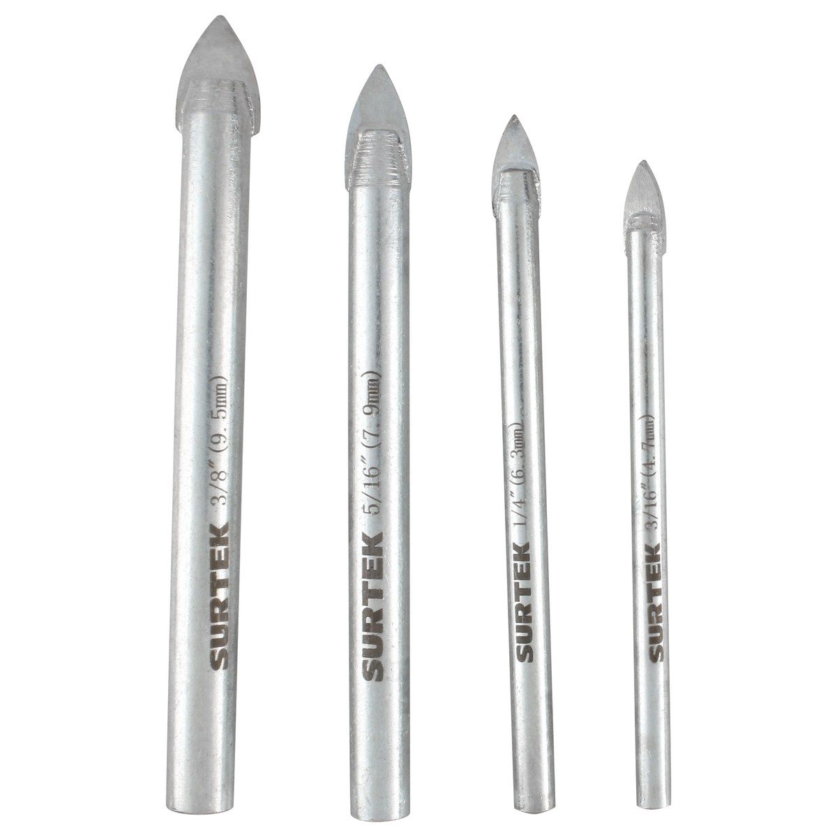 Juego de brocas para vidrios y azulejos de acero con cabeza de carburo de tungsteno, 4 pz Surtek