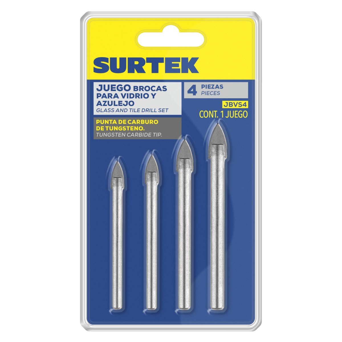 Juego de brocas para vidrios y azulejos de acero con cabeza de carburo de tungsteno, 4 pz Surtek - Imagen 2